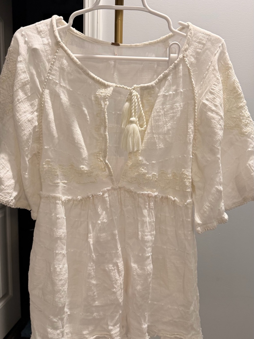 Free People Cream Boho Tassel Peasant Tunic